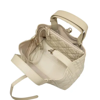 Dior Small Dior Toujours Bag In Beige Macrocannage Calfskin With Light Gold Hardware