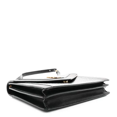 Saint Laurent Medium Gaby Satchel Black Embossed Calfskin & Crocodile Leather Aged Gold Hardware
