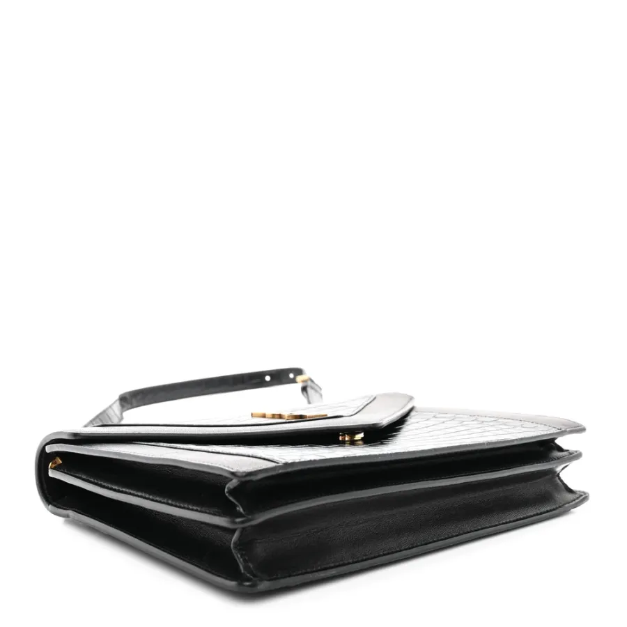 Saint Laurent Medium Gaby Satchel Black Embossed Calfskin & Crocodile Leather Aged Gold Hardware