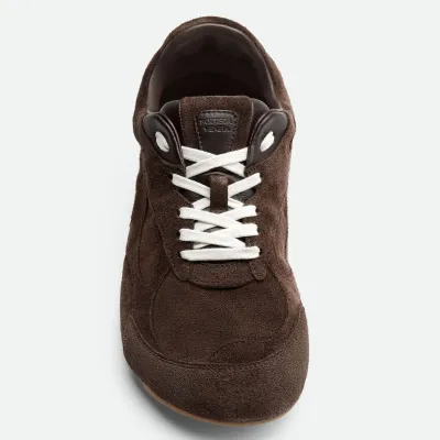 Bottega Veneta Orbit Flash Sneakers In Chocolate Brown Suede Lace-Up Sneaker