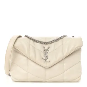 Saint Laurent Mini Loulou Chain Satchel Crema Soft Quilted Puffer Monogram Lambskin Leather Silver Hardware