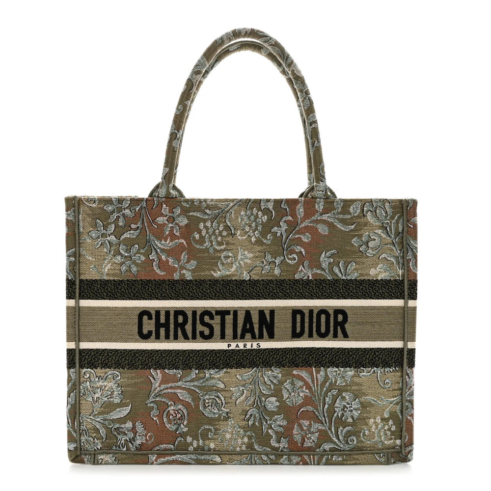 Dior Medium Brocart Book Tote Canvas Bordado Metálico Verde