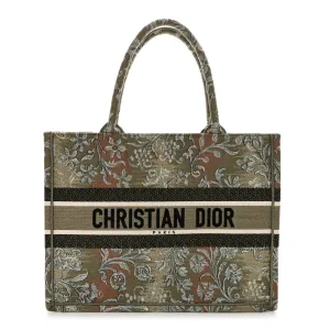 Dior Medium Brocart Book Tote Metallic Green Embroidered Canvas