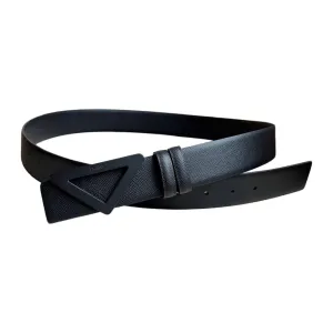 Prada Men' s Triangled Buckle Belt In Black/White/Brown/Blue Saffiano Calfskin With Gold/Silver/Black Hardware 35mm