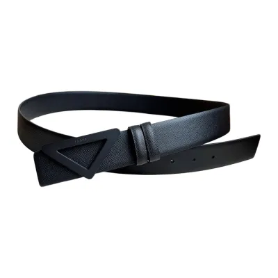 Prada Men' s Triangled Buckle Belt In Black/White/Brown/Blue Saffiano Calfskin With Gold/Silver/Black Hardware 35mm