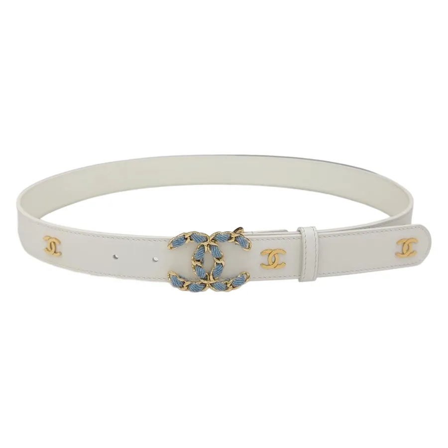 Chanel Women's CC Belt In Black/White Calfskin With Gold Hardware 30mm