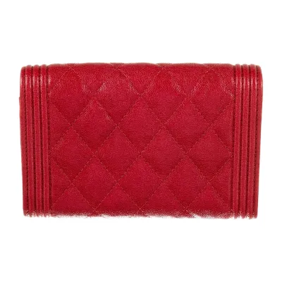 Chanel Small Interlocking CC Logo Compact Wallet Red Caviar Leather Silver Hardware