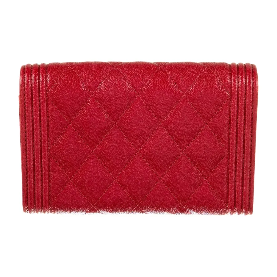 Chanel Small Interlocking CC Logo Compact Wallet Red Caviar Leather Silver Hardware