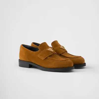 PRADA Cognac suede leather loafers
