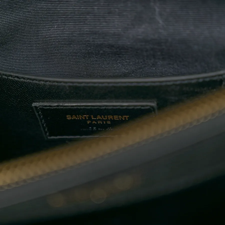 Saint Laurent Large College Satchel Black Chevron Monogram Sheepskin Matelasse Leather Aged Gold Hardware