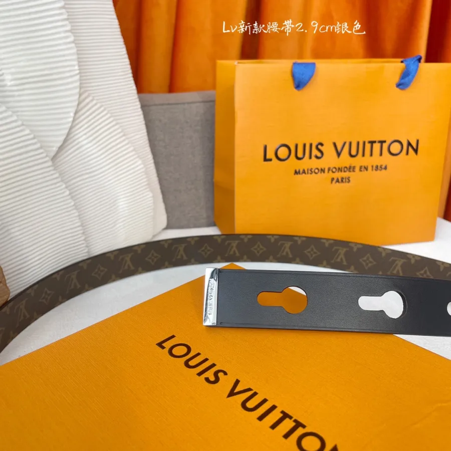 Louis Vuitton Women's Studs Reversible Belt In Black Calfskin And Monogram Canvas With Gold/Silver Hardware 29mm