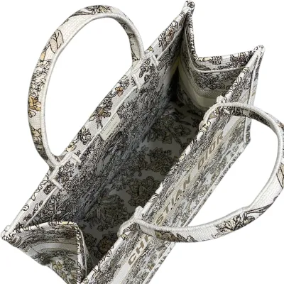 Dior Medium Book Tote White Embroidered with Metallic Thread and Gold Millefiori Unicorn Motif