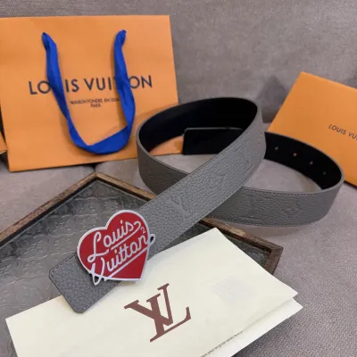 Louis Vuitton Men's Shield LV Heart Buckle Reversible Belt In Grey/Black Calfskin With Silver Hardware 40mm