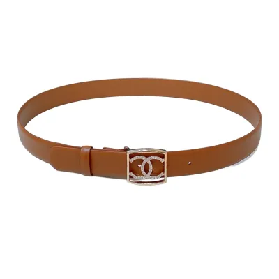 Chanel 24S Women's CC Crystal Square Buckle Belt In Brown/Arrowroot/Black/Blue Calfskin With Gold Hardware 30mm