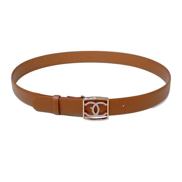 Chanel 24S Women's CC Crystal Square Buckle Belt In Brown/Arrowroot/Black/Blue Calfskin With Gold Hardware 30mm