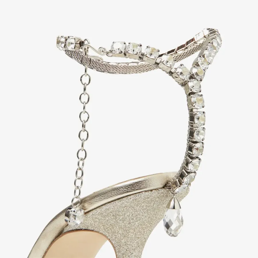 JIMMY CHOO Crystal trim ice white gold particles flash powder heels