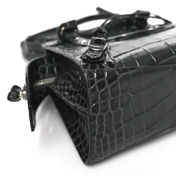 Balenciaga Mini Neo Classic City Bag Dark Grey Crocodile Embossed Calfskin Leather Silver Hardware - Image 5