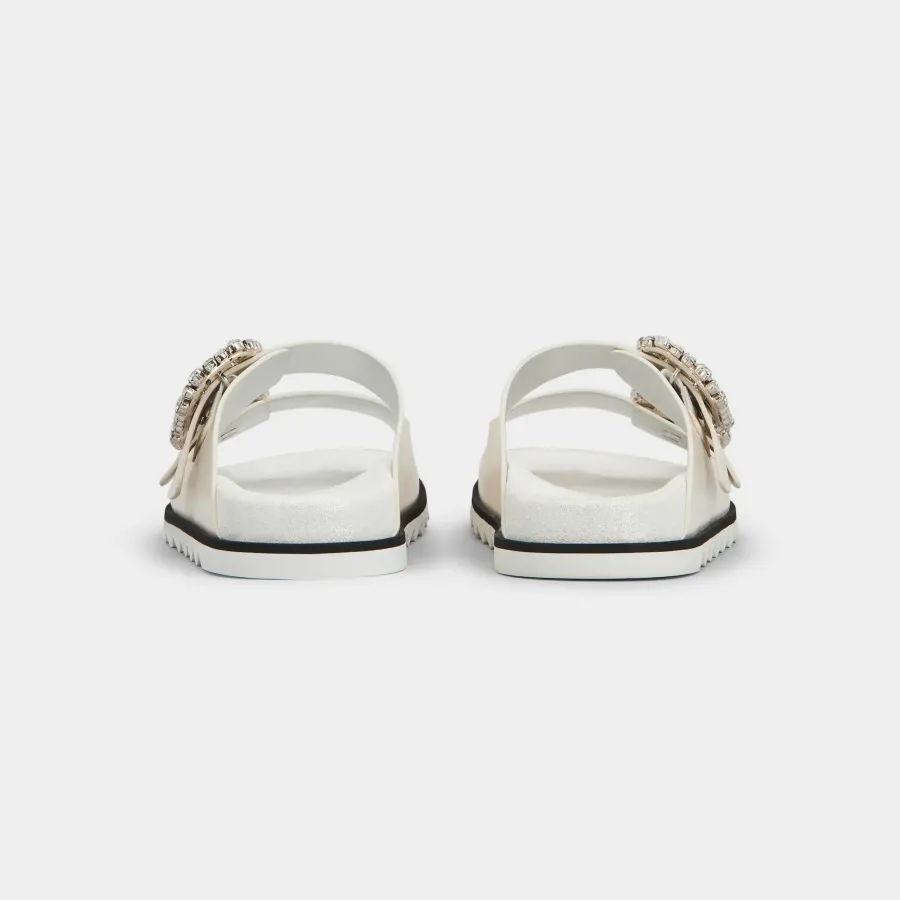 Roger Vivier Slidy Viv' Mules Sandals In White Leather With Crystal Buckle