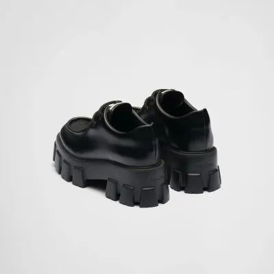 PRADA Black Monolith shiny leather lace-up shoes Loafers