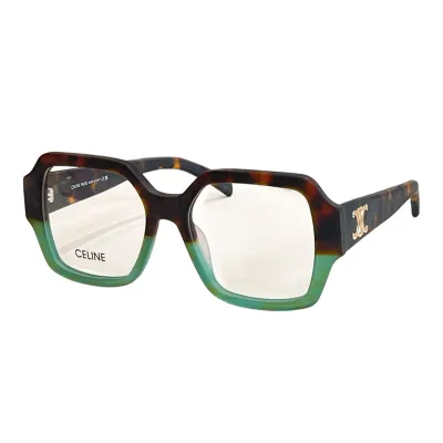 Celine square frame glasses black gold/black silver/leopard/gradient brown/leopard green/black with brown wood grain/black brown color transparent lens Size 53口20-150