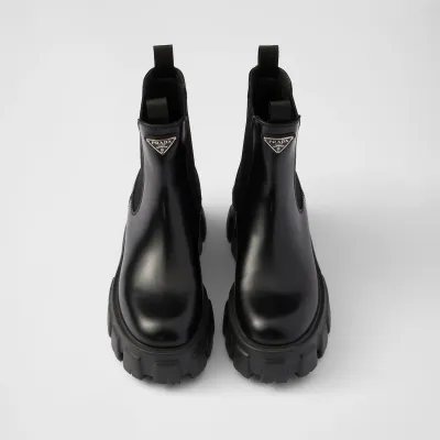 PRADA Black Monolith shiny leather Chelsea boots