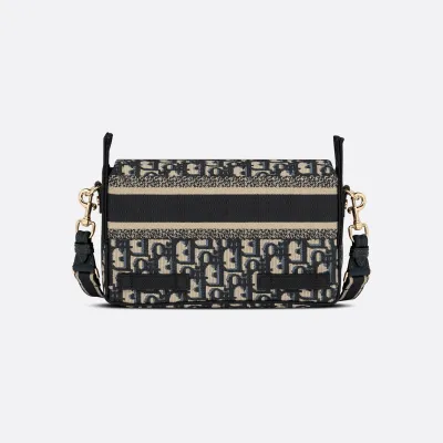 Dior Small Diorcamp Bag In Blue Dior Oblique Embroidery/Blue Dior Oblique Chambray-Effect Embroidery