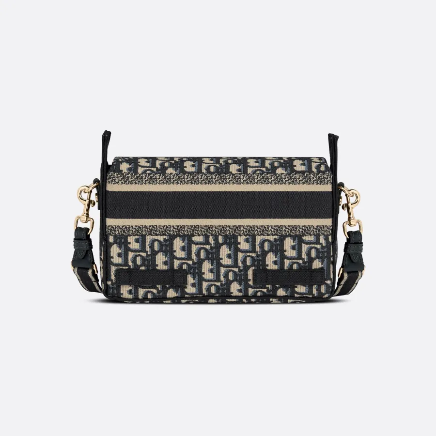 Dior Small Diorcamp Bag In Blue Dior Oblique Embroidery/Blue Dior Oblique Chambray-Effect Embroidery