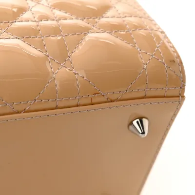 Dior Medium Lady Dior Rose Clair Patent Cannage Calfskin Leather Silver Hardware