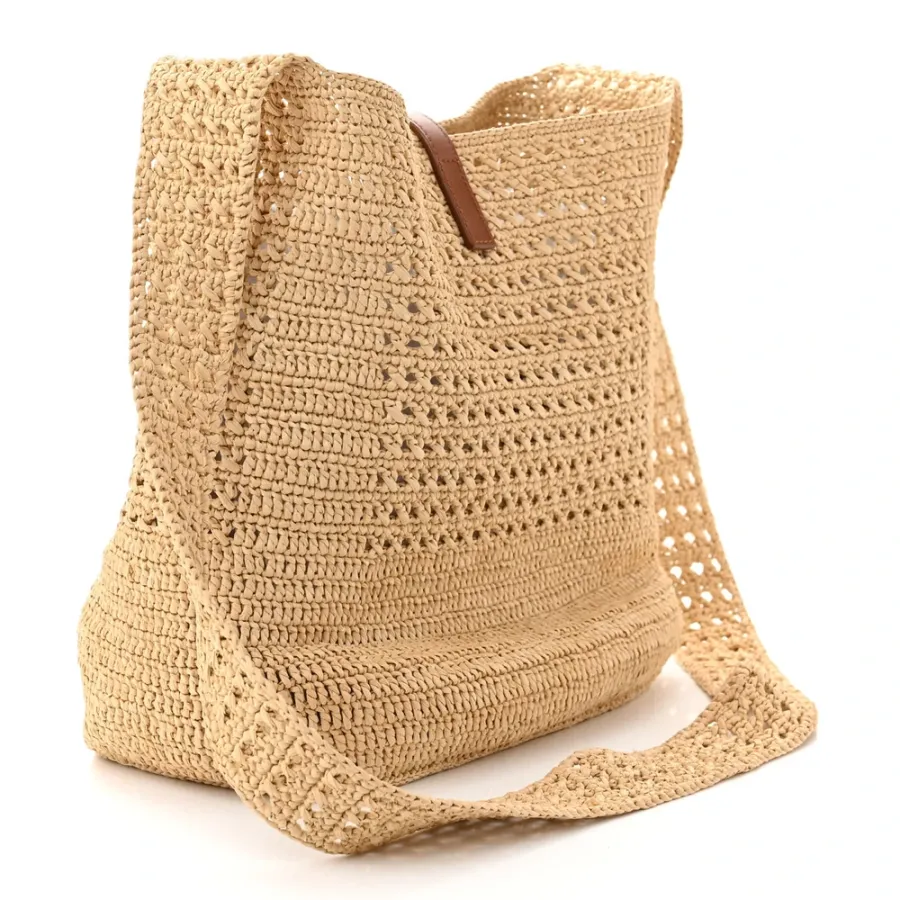 Saint Laurent Medium Hobo Naturale Monogram Raffia Aged Gold Hardware