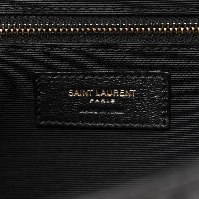 Saint Laurent Large Satchel Black Triquilt Monogram Grain De Poudre Textured Mixed Matelasse Leather Gold Hardware