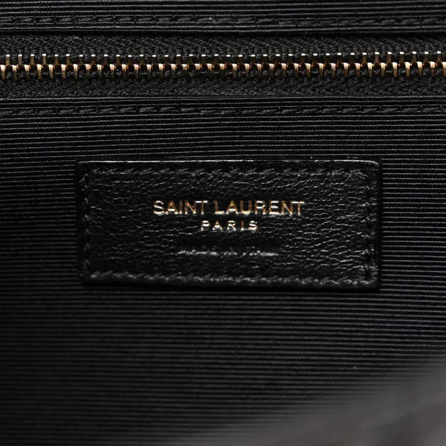 Saint Laurent Large Satchel Black Triquilt Monogram Grain De Poudre Textured Mixed Matelasse Leather Gold Hardware