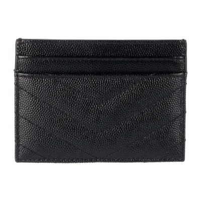 Saint Laurent Small Card Holder Black Grained Calfskin Leather Incognito Hardware