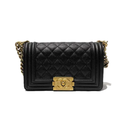 Chanel Lleboy Black Quilted Shiny Calfskin Leather / Quilted Caviar Leather Shoulder Bags Crossbody Bags