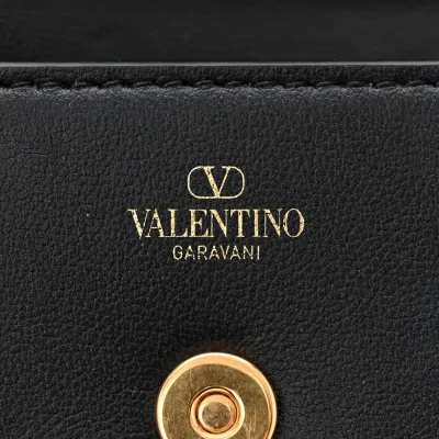 Valentino Garavani Micro VLogo Locò Shoulder Bag Black Calfskin Leather Gold Hardware