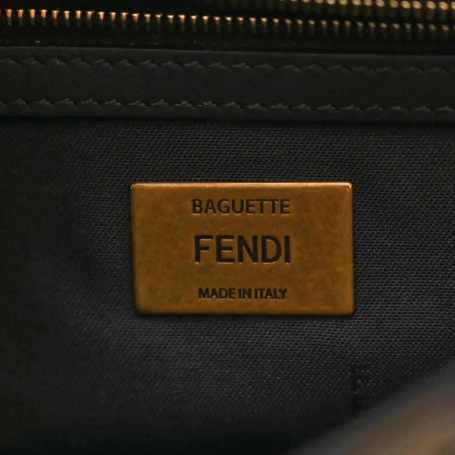 Fendi FF 1974 Midi Chain Baguette Tobacco/Moro Jacquard Fabric Aged Gold Hardware