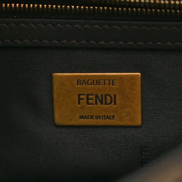 Fendi FF 1974 Midi Chain Baguette Tobacco/Moro Jacquard Fabric Aged Gold Hardware - Image 2