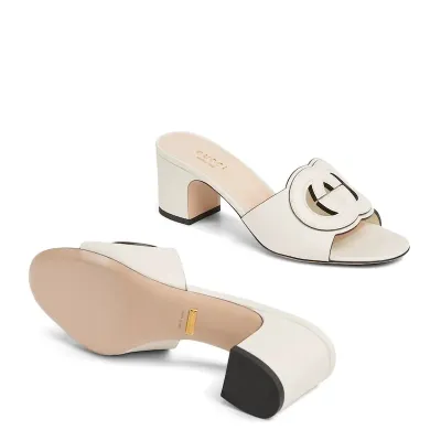 Gucci white high-heeled slippers