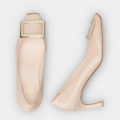Roger Vivier Trompette Pumps High Heels In Pink Patent Leather With Metal Buckle (Heel Height 7cm)