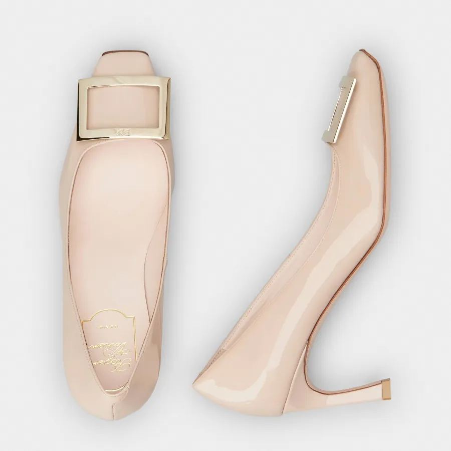 Roger Vivier Trompette Pumps High Heels In Pink Patent Leather With Metal Buckle (Heel Height 7cm)