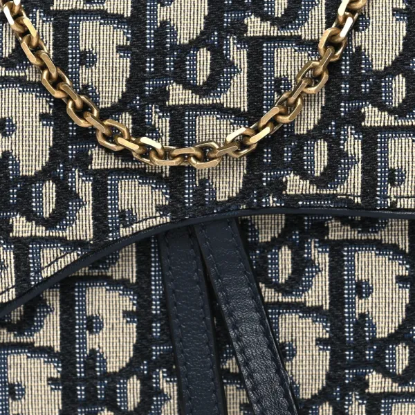 Dior Small Saddle Long Wallet With Chain Blue Oblique Canvas Brass Hardware - Image 9