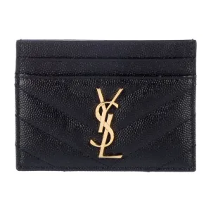Saint Laurent Small Card Holder Black Saffiano Printed Leather Gold Hardware