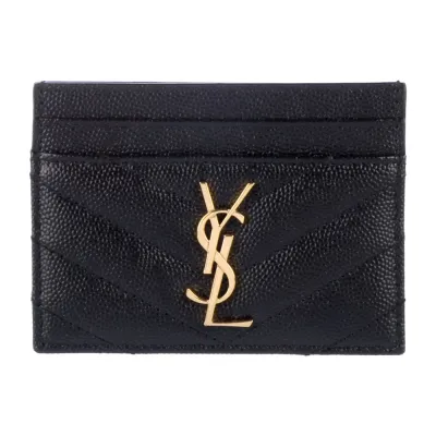 Saint Laurent Small Card Holder Black Saffiano Printed Leather Gold Hardware