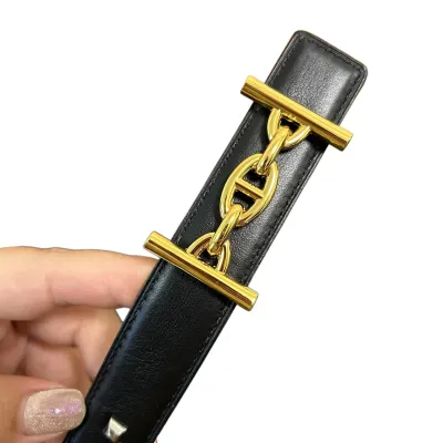 Hermès Women' s Belt In Black/Brown/White/Orange Calfskin With Gold Hardware 25mm