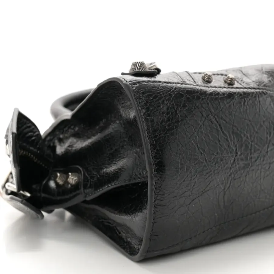 Balenciaga XS Neo Cagole Handbag Black Agneau Arena Leather Silver Hardware