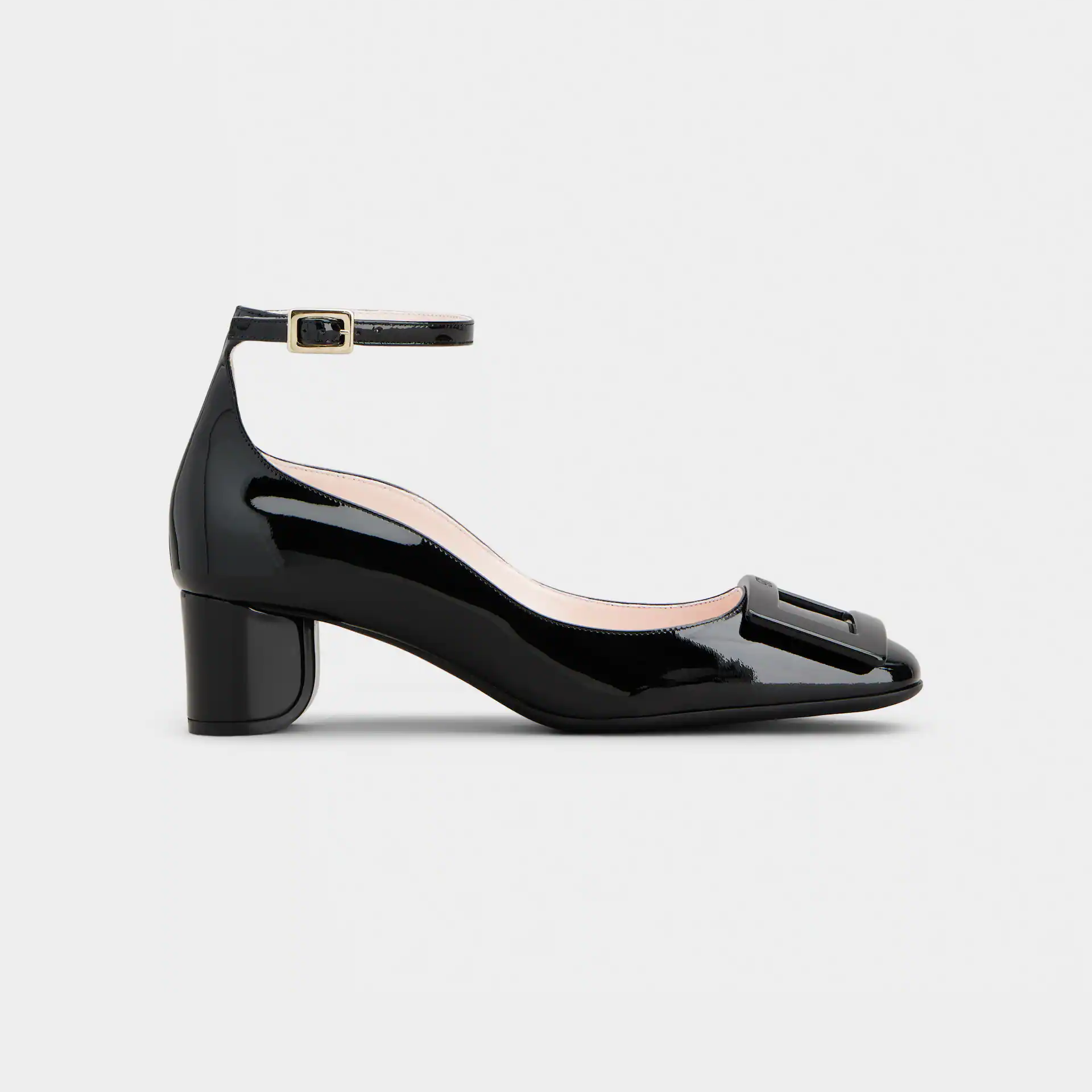 Roger Vivier Sapatos de Salto Alto U Look com Tira no Tornozelo em Couro Verniz Preto e Fivela de Metal Envernizado (Altura do Salto 4,5cm)