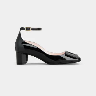 Roger Vivier Ankle Strap U Look Pumps High Heels In Black Patent Leather With Lacquered Metal Buckle (Heel Height 4.5cm)