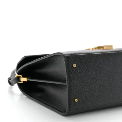 Saint Laurent Medium Cassandra Top Handle Black Classic Monogram Grain De Poudre Leather Aged Gold Hardware