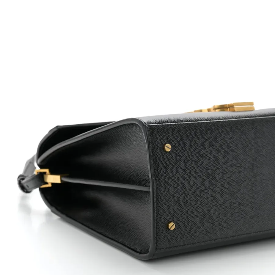 Saint Laurent Medium Cassandra Top Handle Black Classic Monogram Grain De Poudre Leather Aged Gold Hardware
