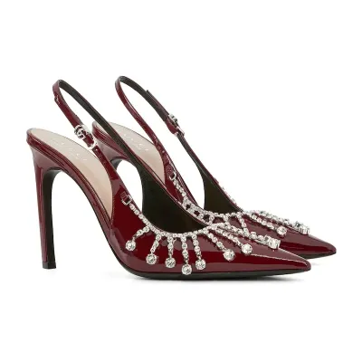 Gucci red pointed heels crystal high heels shoes Rear lace up high heels