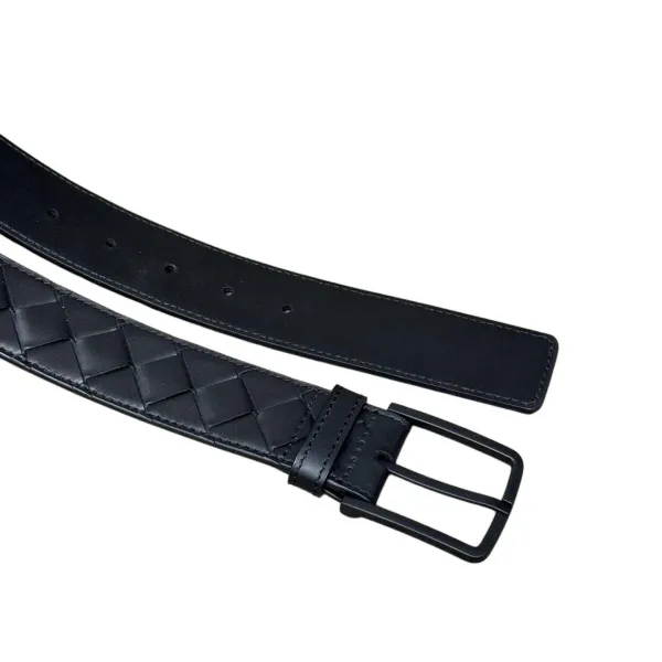 Bottega Veneta Men's Square Buckle Intrecciato Belt In Black/Coffee/Blue/Grey Calfskin With Black Hardware 35mm - Image 5